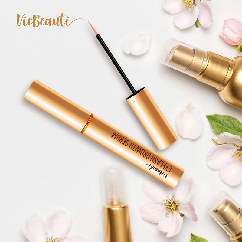 VieBeauti Premium Eyelash Growth Serum and Eyebrow Enhancement Formula, Boosts Natural Lash Growth for Thicker, Fuller Lashes and Eyebrows (3ML) | Gold Packaging, 0.1 Fl. Oz. VieBeauti
