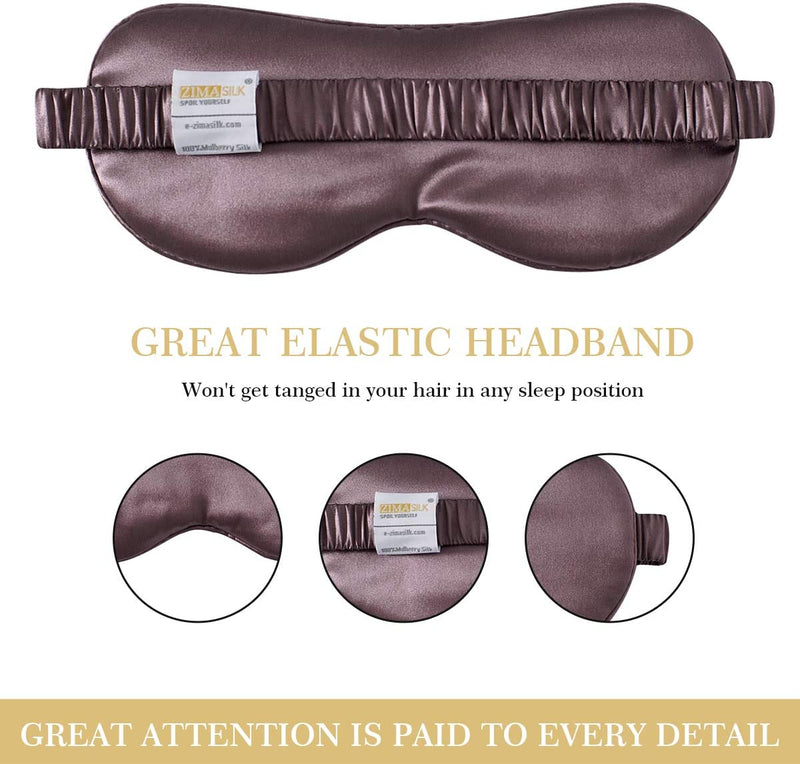 ZIMASILK 100% 22 Momme Pure Mulberry Silk Sleep Mask,Filled with 100% Mulberry Silk，Silk Wrapping Strap- Super Soft & Comfortable Sleep Eye Mask for Sleeping (Gray Purple) ZIMASILK Store