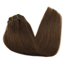 GOO GOO Human Hair Extensions Clip in Chocolate Brown 120g 7pcs 14 Inch Remy Clip Hair Extensions Straight Skin Weft Real Natural Hair GOO GOO Store