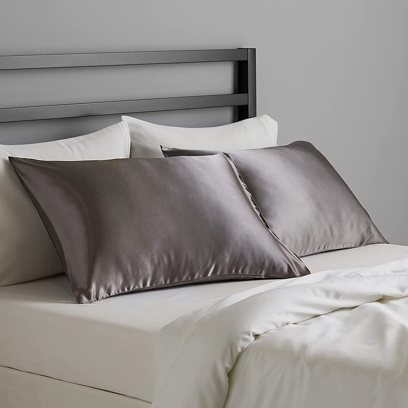Amazon Basics Satin Pillowcases for Hair and Skin, Envelope Closure - Dark Grey, Queen, Pack of 2 Amazon Basics Store