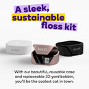 Burst Refillable Dental Floss Set with Mint Eucalyptus Aroma, Charcoal Coating, Textured, Expanding Technology, Vegan, 12 Week Supply (32 Yards), Rose Gold Burst