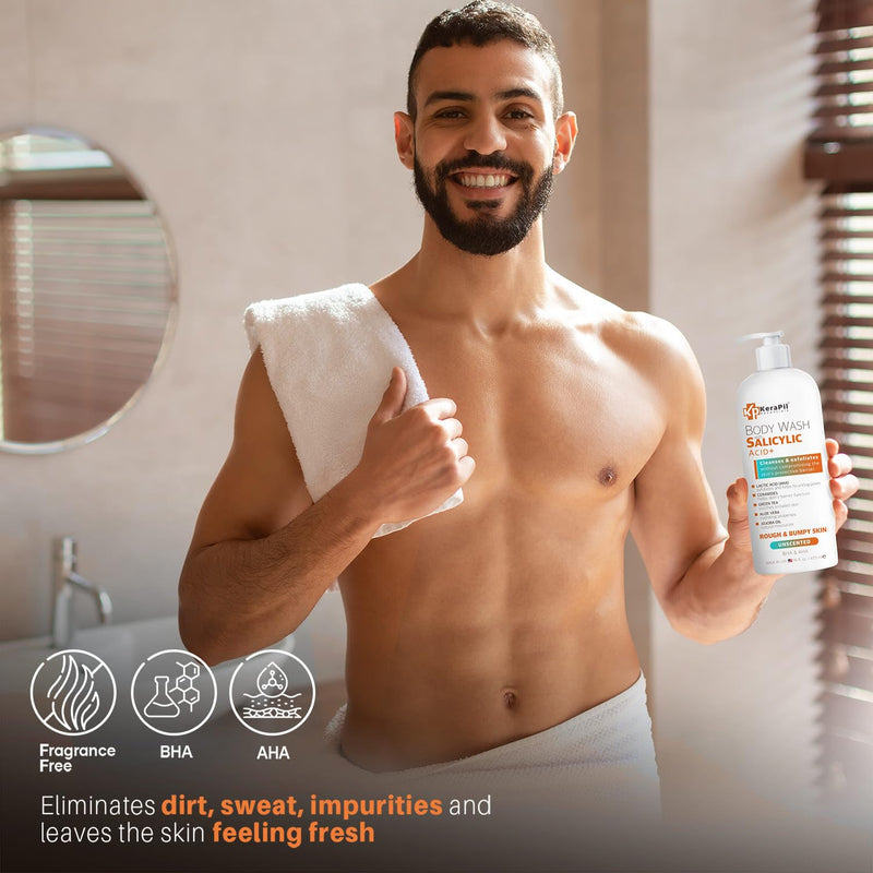 Salicylic Acid Body Wash - Skin Non-drying, Gentle Exfoliates Rough and Bumpy Skin, Body Acne Wash, BHA & AHA - Unscented Exfoliating Body Wash, Made in USA - (16 fl oz x 2) Infinity Warehouse