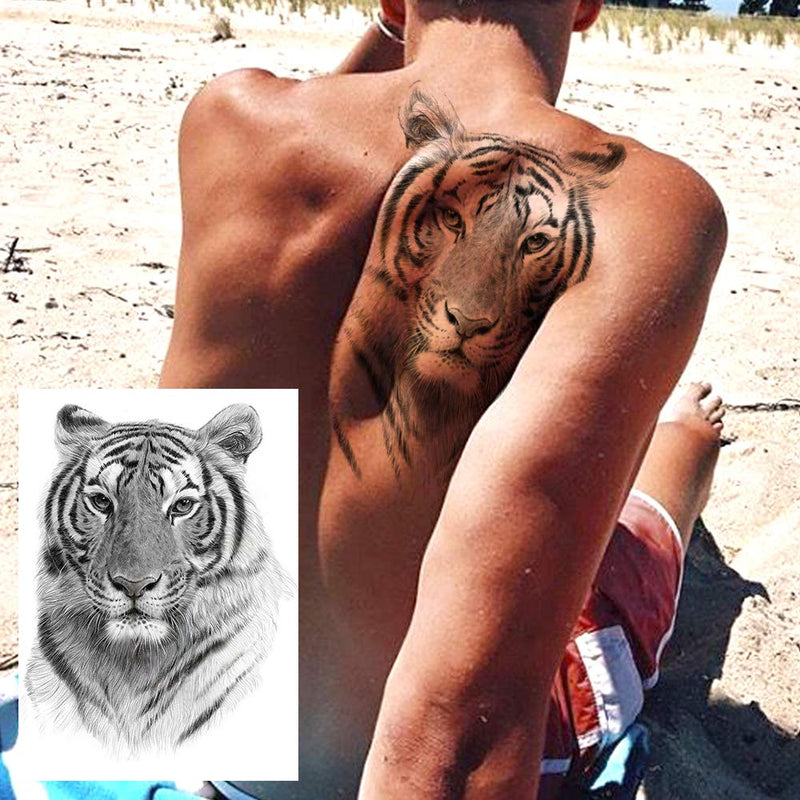 EGMBGM 6 Sheets Tribal Realistic Lion King Temporary Tattoo Stickers For Men Kids Cool Black Ink Tiger Drawing Waterproof Fake Tattoos For Women Body Art Real Large Tatoos Temporary Paper Set Animals EGM