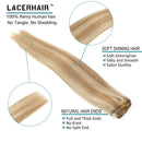 Lacer Clip In Human Hair Extensions Thicken Double Weft Remy Hair 120g 7pcs Light Golden Brown Highlight Platinum Blonde Full Head Silky Straight Clip in Extensions 16 Inch Lacer Store