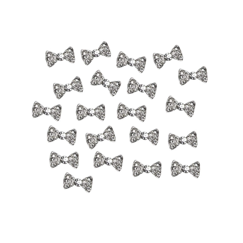 AUEAR, Charming 3D Nail Art Charms Bow Tie Rhinestones Crystal Pendant Decals DIY Decoration for Women Girls Nail Art Beauty Design Jewelry Craft (Silver, 40 Pack) AUEAR