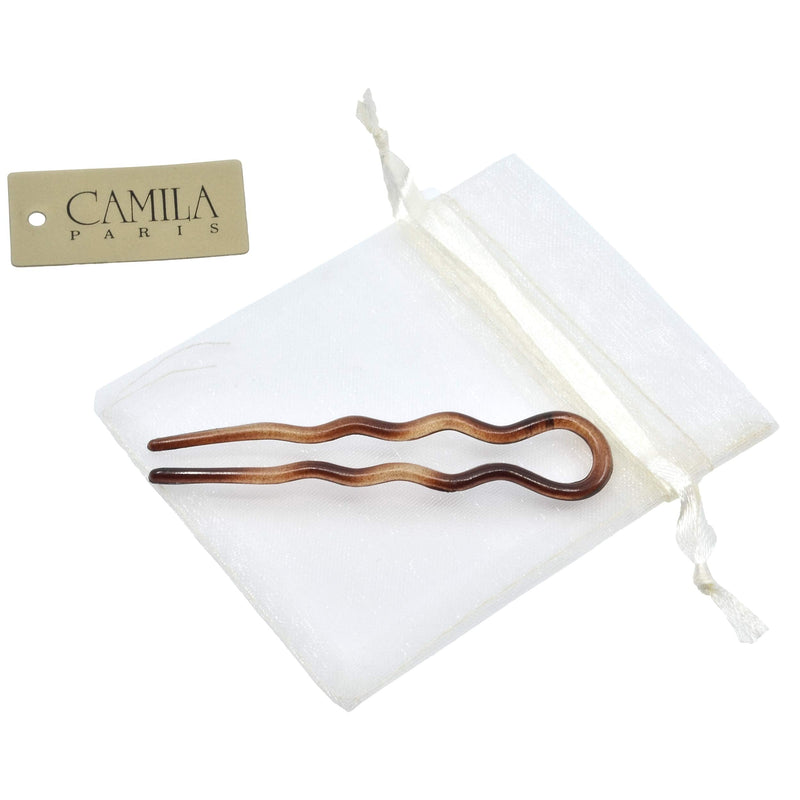 Camila Paris AD823/2 French Twist Stick Clip Pins, 2 Large Wavy Hair Pins for Girls Spiral Updo, Fashion Flexible Durable and Styling Hair Accessories for Women, Made in France with Cellulose Camila