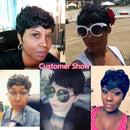 VCK Short Pixie Cut Wigs for Black Women Natural Wavy Synthetic Hair Wigs Short Layered Heat Resistant Wigs 1B Color VCK