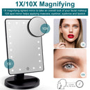 COSMIRROR Lighted Makeup Vanity Mirror with 10X Magnifying Mirror, 21 LED Lighted Mirror with Touch Sensor Dimming, 180°Adjustable Rotation, Dual Power Supply, Portable Cosmetic Mirror (Black) COSMIRROR