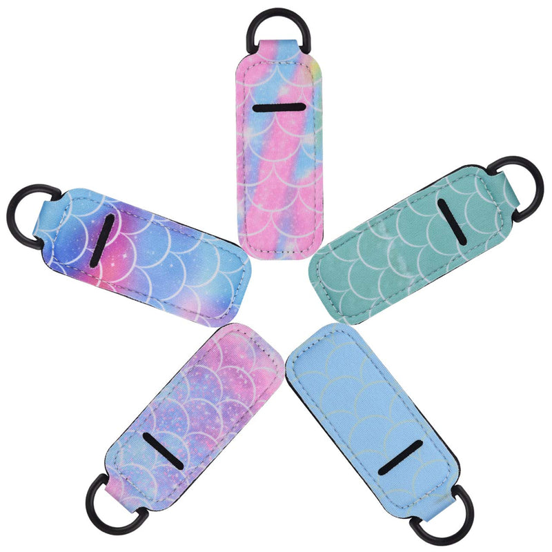 Bluecell 5pcs Chapstick Sleeve Lip Balm Holder Lipstick Holder Travel Accessories with Plastic D-ring (Fish-Scale Pattern(5pcs)) Bluecell World