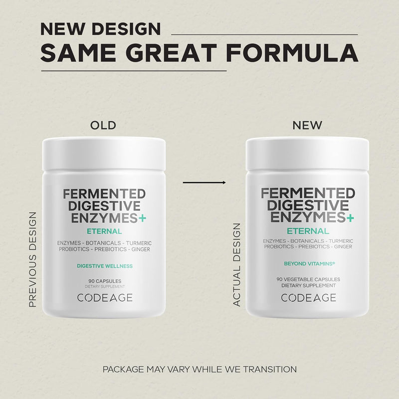 Codeage Fermented Digestive Enzymes Supplement 3-Month Supply - 14 Digestive Enzymes, Probiotics, Prebiotics, Fermented Botanicals, Plant-Based Multi Pancreatic Enzymes - 1 Capsule a Day - 90 Capsules Infinity Warehouse