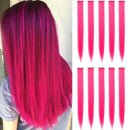MEckily 22 inch Colored Hair Extensions Party Highlights, Straight Hairpiece Clip in Synthetic Hair Extensions for Kids Girls(10 Pcs Pink) MEckily