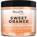 Body Scrub Exfoliator - 12oz SWEET ORANGE Sugar scrub cubes w/Mango Butter & Shea butter- Ultra Hydrating & Moisturizing - All Natural & Organic for all body exfoliation- For hands, arms legs, elbow & foot Mineral Me California