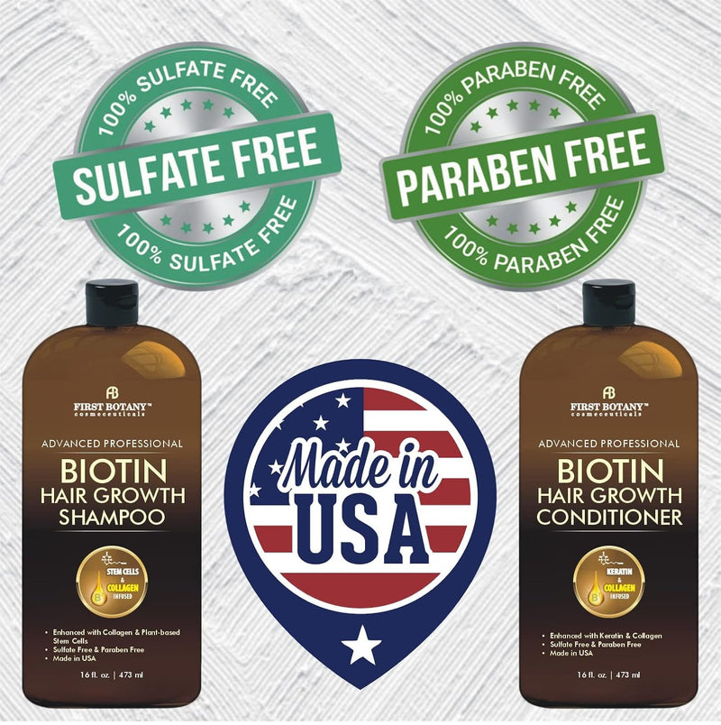 First Botany, Biotin Hair Growth Shampoo Conditioner Anti Hair Loss Thickening formula Collagen & Stem Cell For Hair Regrowth Anti Thinning Sulfate Free For Men Women Anti Dandruff Treatment 16 oz x2 Infinity Warehouse
