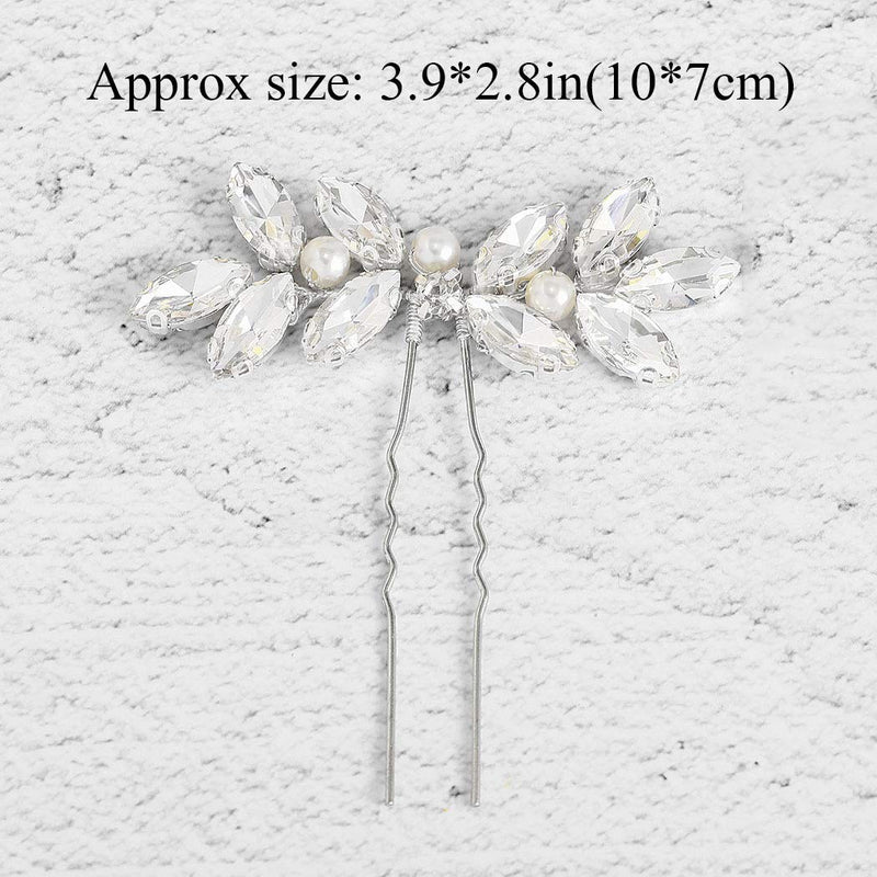 Aukmla Crystals Wedding Hair Pins White Pearl Hair Clips Handmade Bride Headpiece Alloy Wire Hair Accessories for Women and Girls (2 PCs) HP-05 Aukmla