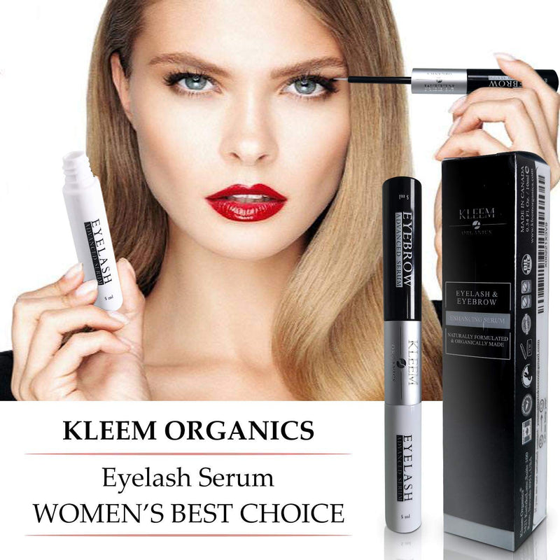 2-in-1 Eyelash Growth Serum and Eyebrow Hair Growth Enhancer with Eyelash Curler - Natural & Organic Eye Lash Growing Serum - Day and Night Rapid Lash Extensions Serum Set for Longer Lashes - 0.34 oz Kleem Organics