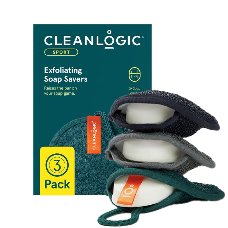 Cleanlogic Men Exfoliating Soap Saver, Sport Exfoliator Scrubber Pouch, Ideal for Post-Workout Cleanse, Daily Skincare Tool for Smooth Clean Skin, 3 Count Value Pack Infinity Warehouse
