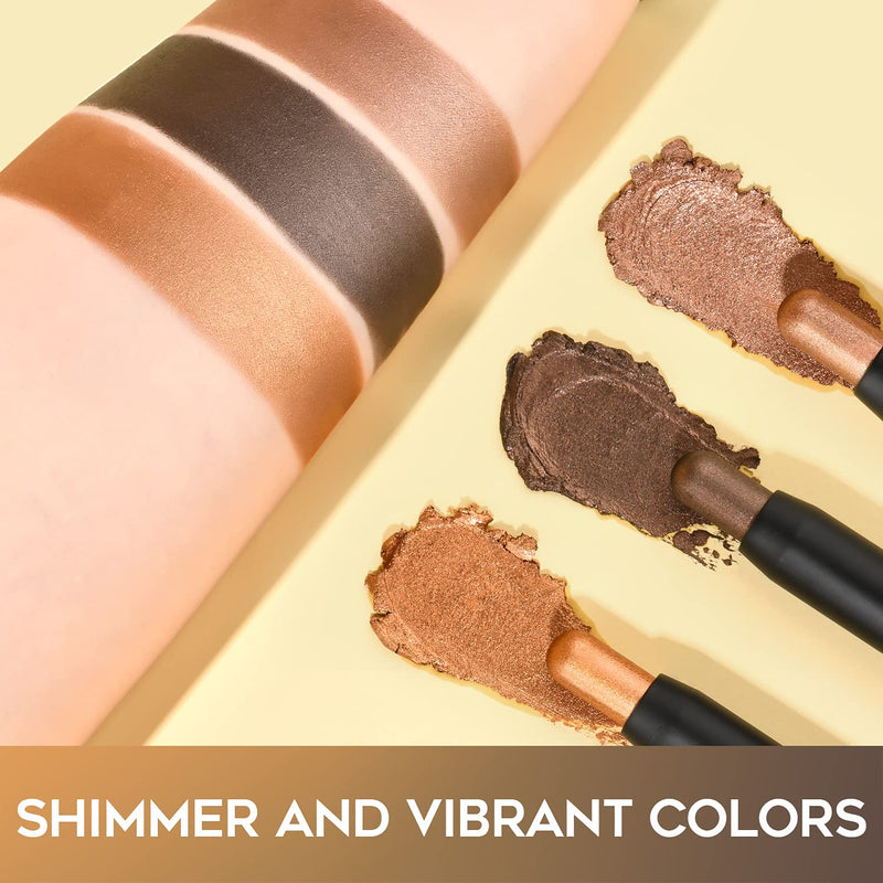 LUXAZA 3Pcs Metallic Brown Eyeshadow Stick Set, Metallic And Shimmer Creamy EyeShadow Pencil, Smooth High Pigmented Eye Brightener Stick Smoky Eye Makeup LUXAZA