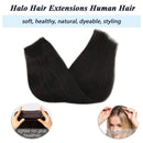 GOO GOO Human Hair Extensions Wire Hair, 95g 18 Inch Natural Black Remy Human Hair Extensions Secret Fish Line Layered Hairpiece Stiraight Wire Hair Extensions for Women GOO GOO
