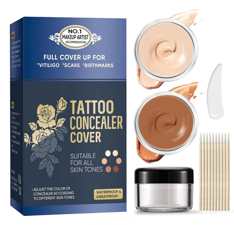 2 Colors Tattoo Cover Up Makeup Waterproof, Tattoo Cover Up Concealer, Long-Lasting for Tattoos, Scars, Spots & Vitiligo, Invisible Skin Concealer Infinity Warehouse