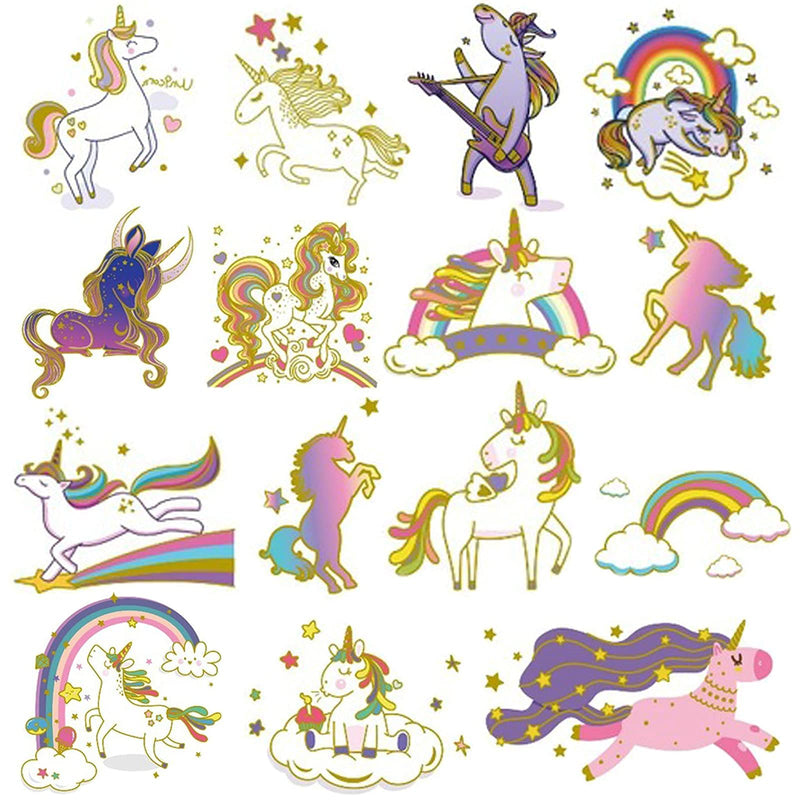 Ooopsiun Glitter Unicorn Temporary Tattoos for Girls, 8 Sheets Gold Unicorn Birthday Party Supplies Decorations for Kids , Fake Tattoos Stickers Ooopsiun
