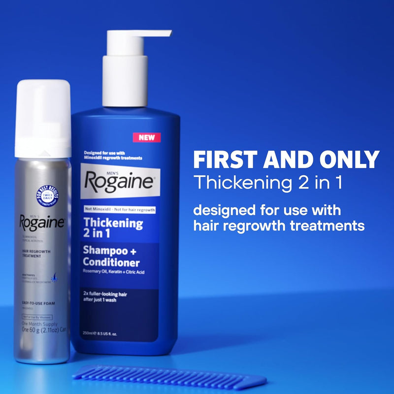 Rogaine Men's Thickening 2 in 1 Shampoo + Conditioner, Hair Thickening Shampoo & Conditioner with Rosemary Oil, Keratin & Citric Acid Leaves Hair Visibly Thicker, Not Minoxidil, 8.4 fl. oz Infinity Warehouse