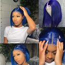 Bob Wigs T-Part Short Lace Front Human Hair Wigs Dark Blue Middle Part Pre Plucked Hairline with Baby Hair Straight Brazilian Real Human Hair Lace Part Bob Wig for Women Bleach Knots 180% Density 10" Ubetta Store