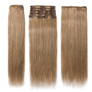 Benehair Human Hair Clip in Remy Hair Extensions Dark Blonde 18 inch for Women Long Straight Hair Seamless Invisible Skin Weft Clip On 70g 8pcs Full Head Standard Weft for Party