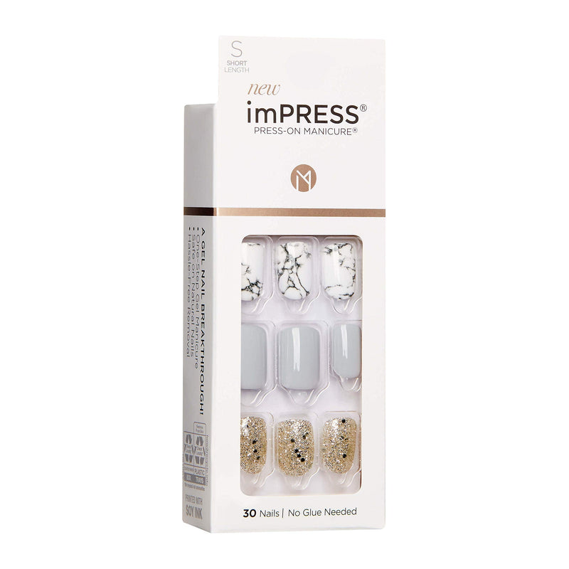 KISS imPRESS Press-On Manicure, Nail Kit, PureFit Technology, Short Press-On Nails, Square, Knock Out, Includes Prep Pad, Mini File, Cuticle Stick, and 30 Fake Nails KISS