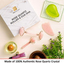 Rose Quartz Roller with Gua Sha, Mini Eye Roller set - Jade Roller for Face - Face Roller 100% Natural Authentic Crystal - Face Massager, Facial Roller for Skin Care, Eyes, Neck - Tones, Firms, Depuff MoValues