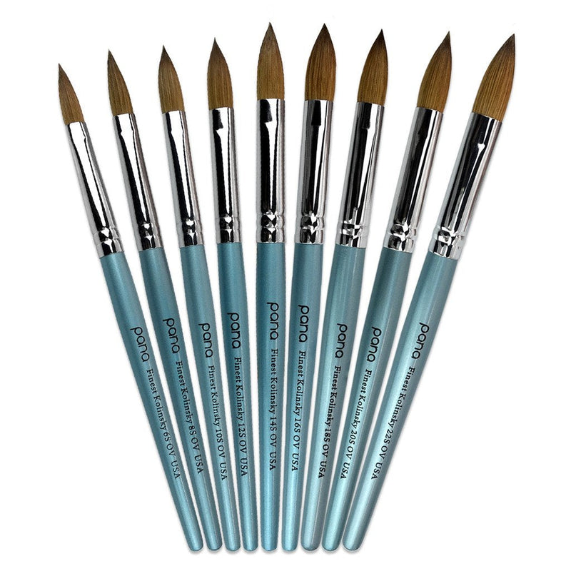 PANA USA Pure Kolinsky Hair Acrylic Nail Brush - Oval Crimped Teal Wood Handle (Size 10) PANA