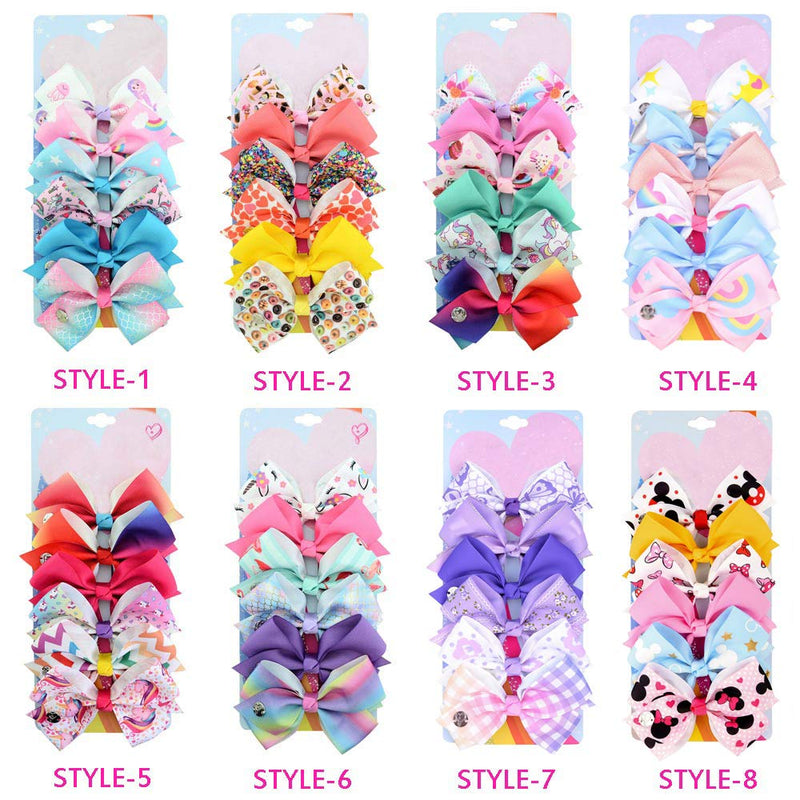 6 Pieces/Set 5 Inches Rainbow Printed Knot Ribbon Siwa Bows For Girls Handmade Boutique Hair Clips Children Hair Accessories (STYLE-4) TAYESHA