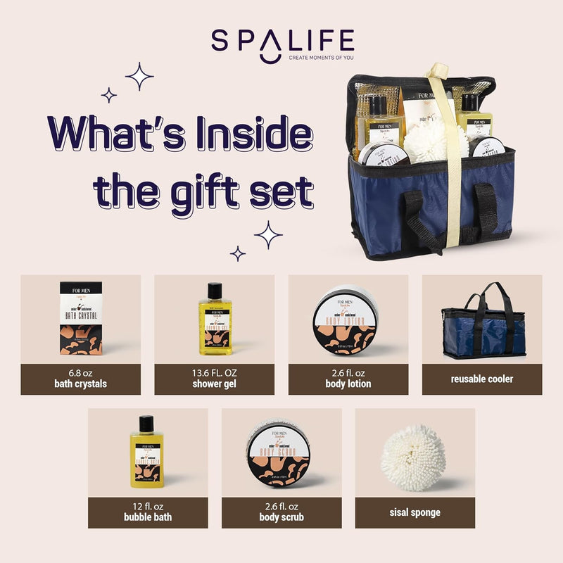 SpaLife Men's Sandalwood Luxury Spa Skincare Set - Complete Care Kit for Rugged Revitalization, Exfoliating Scrub - Bath and Body Collection for Cleansing, Moisturizing, and Rejuvenation Infinity Warehouse