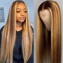 Muokass 4x4 HD Lace Front Wigs Straight Hair Brazilian Virgin Human Hair Lace Closure Wigs For Black Women 150% Density Pre Plucked With Elastic Bands 4/27 Color (24 Inch,