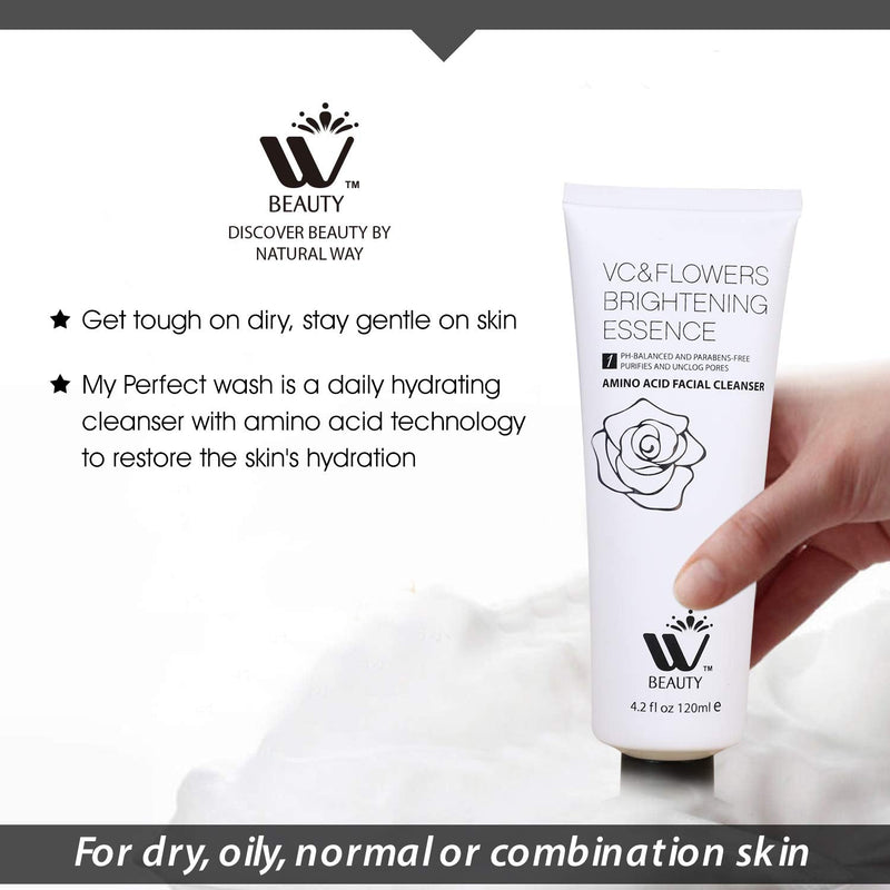 WBM INTERNATIONAL Facial Cleanser With Amino Acid | Perfect Anti-Aging, Skin Brightening And Wrinkle Reducing Acne Daily Face Wash for Oily, Dry & Sensitive Skin With Organic & Natural Ingredients - 4.2 Oz/120 ml WBM Care