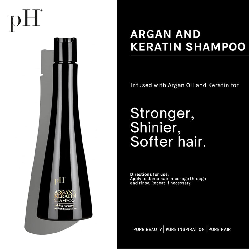 pH PURE HAIR Argan & Keratin Shampoo - Deeply Hydrating & Moisturizing Hair Shampoo for Damaged, Color-Treated Hair - Adds Shine, Strength & Softness - 8.45 oz Infinity Warehouse