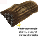 GOO GOO Clip in Hair Extensions Balayage Chocolate Brown to Caramel Blonde Remy Human Hair Extensions 7pcs 120g 20 Inch Long Hair Extensions Clip in Human Hair Straight Hair GOO GOO