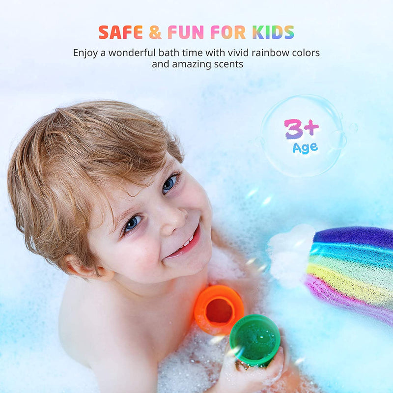 Rainbow Bath Bombs Valentine's Day Gift Set, Ribivaul Handmade Bath Bombs with Natural Ingredients and Dreamy Rainbow Effect, Bubble Bath Bomb for Kids and Women at Holiday and Birthday Ribivaul