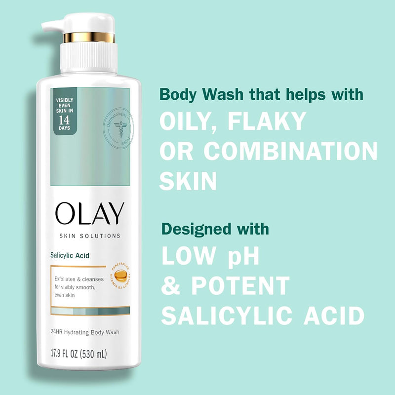 Olay Skin Solutions Hydrating Body Wash for Women with Salicylic Acid, 17.9 fl oz (Pack of 4) Infinity Warehouse