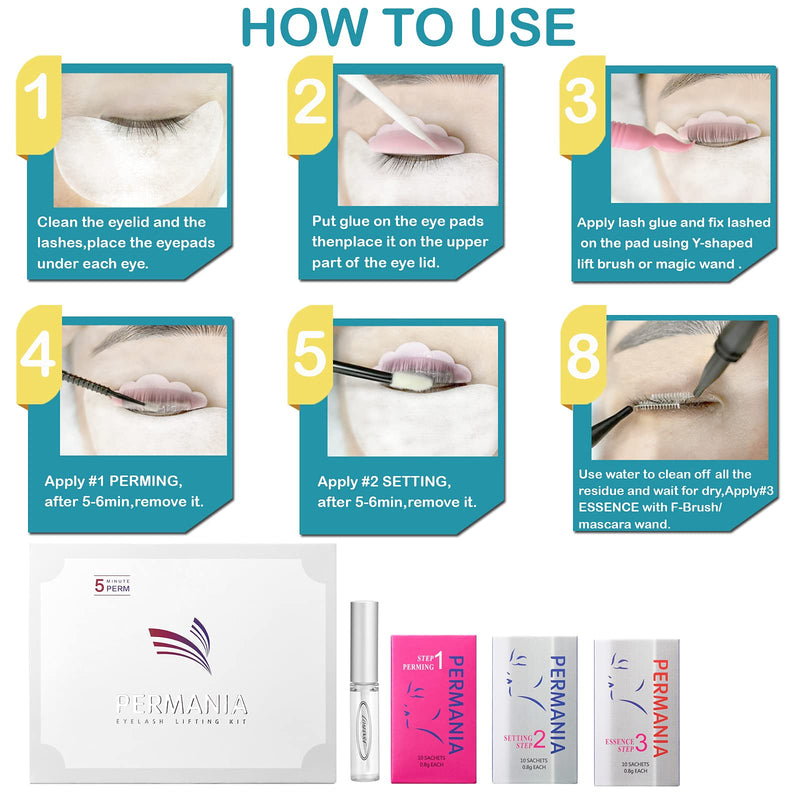 PERMANIA lash Lift Sachet Kit,Eyelash Perm Kit, Fast Lash Lifting 5 Minutes DIY At Home With Strong Glue Disposable Sachet Professional Lash Perming Kit Last 8 Weeks PERMANIA