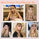 Honygebia Blonde Wig with Bangs - Long Wavy Ombre Curtain Bang Wigs for White Women, Light Ash Blond Dark Roots Synthetic Heat Resistant Hair, Natural Cute Strawberry Wigs for Everyday/Party/Cosplay Honygebia