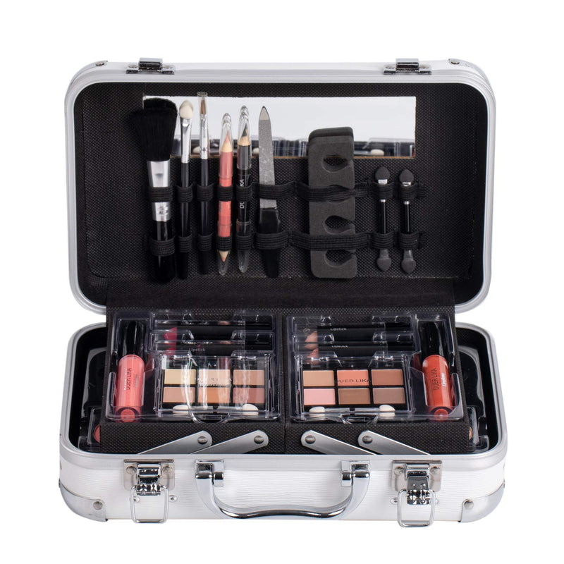 Maúve Carry All Trunk Train Case with Makeup and Reusable Black & White Aluminum Case (CREAM) Maúve