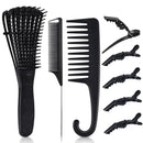 8PCS Detangling Brush and Comb, MORGLES Detangling Hair Brush Wide Tooth Comb for Curly Hair Brush with Rat Tail Comb Alligator Hair Clips Detangling Hair Comb for Black Natural Wavy Wet Hair MORGLES