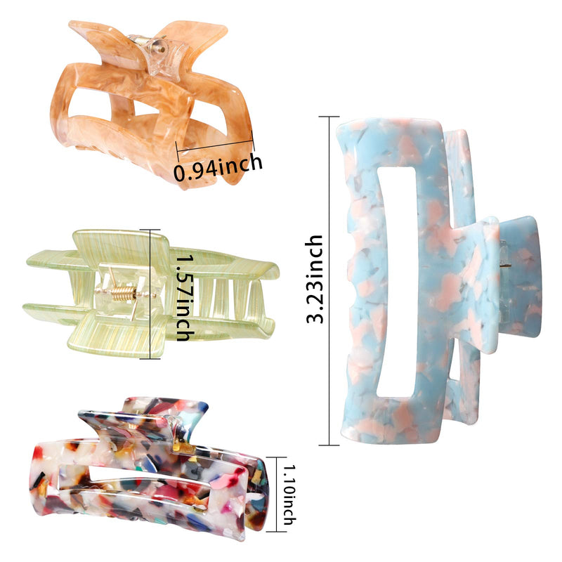 Magicsky 4PCS Hair Claw Clips, Acrylic Hair Banana Barrettes,Celluloid French Butterfly Jaw Clips,Tortoise Shell Grip Pin Teeth Clamp-Leopard print Stylish Hair Accessories for Women Girls,Long Motley Magicsky