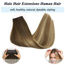 GOO GOO Halo Extensions Remy Human Hair Extensions Ombre Walnut Brown to Ash Brown and Bleach Blonde 80g 16 Inch Invisible Wire Flip Hair Extensions Couture Hairpiece with Secrect Fish Line GOO GOO Store