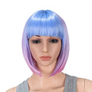 SWACC 10 Inch Blue Pink Ombre Multi-Colored Short Straight Bob Wig with Bangs Synthetic Colorful Cosplay Daily Party Flapper Wig for Women and Kids with Wig Cap SWACC