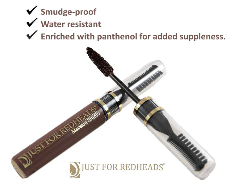 Just For Redheads Mascara Studio - Lashes Volumizer for Women With Dual-Ended Lash Comb and Brush - Lengthening & Defining Lashes, Smudge-Proof, Water Resistant - Made in the USA (GingerAuburn) JUST FOR REDHEADS