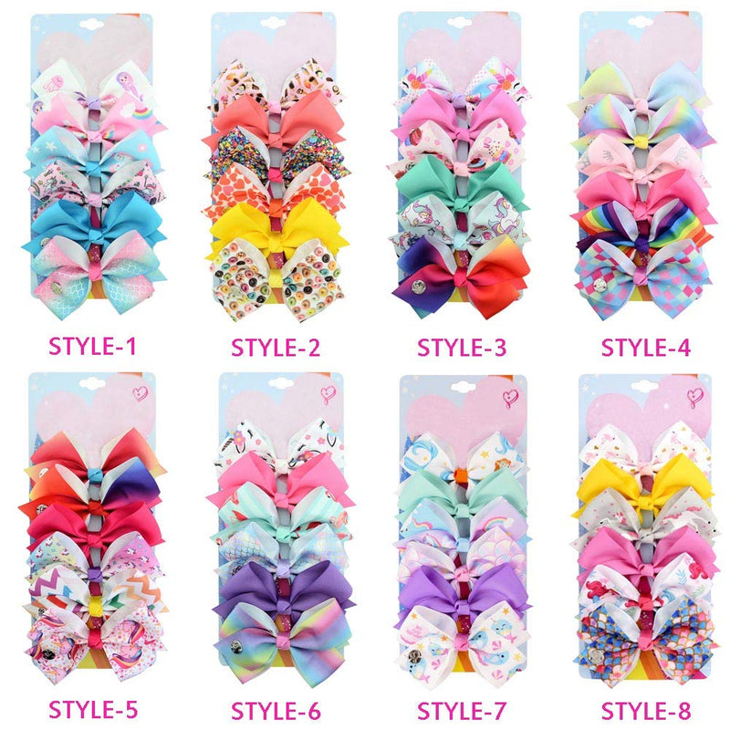 6 Pieces/Set 5 Inches Rainbow Printed Knot Ribbon Siwa Bows For Girls Handmade Boutique Hair Clips Children Hair Accessories (STYLE-1) TAYESHA
