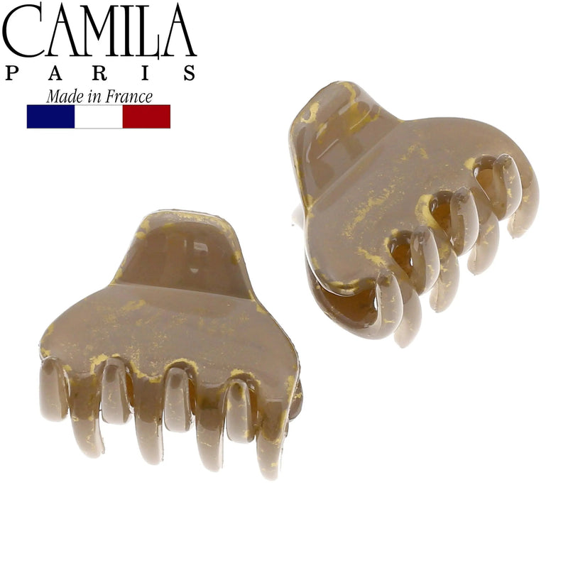 Camila Paris CP2915 French Hair Clip for Women, Small 1 inch Set of 2 Girls Hair Claw Clips Jaw Gray Gold Fashion Durable Styling Hair Accessories for Women, Strong Hold No Slip Grip, Made in France Camila