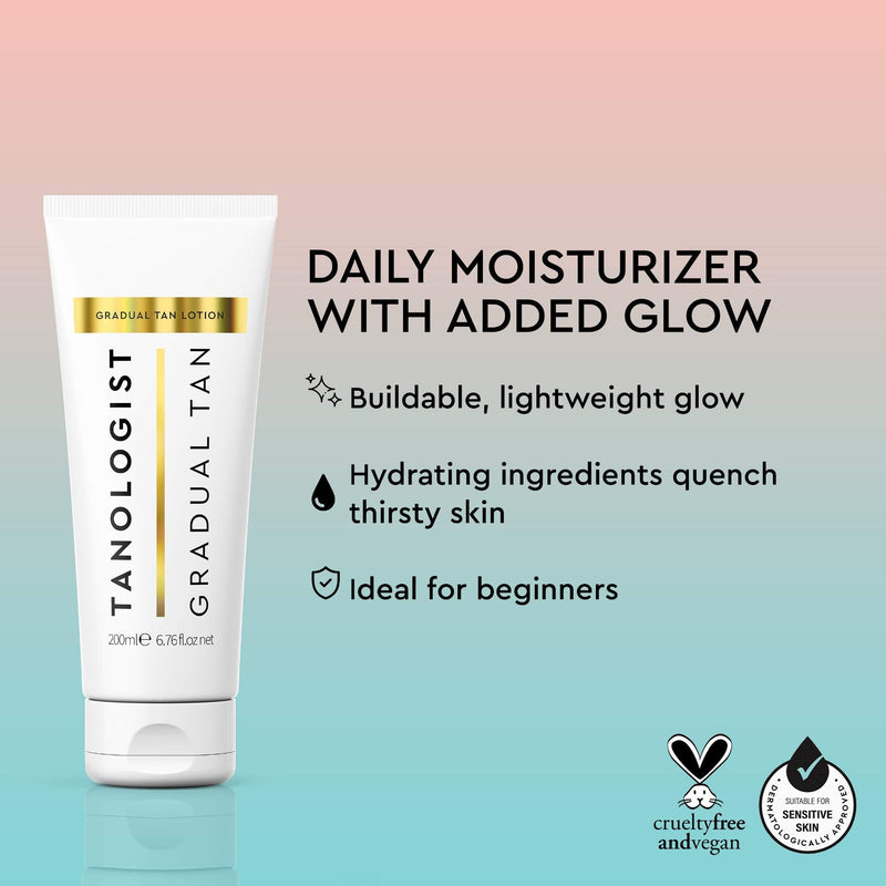 Tanologist Gradual Tan Lotion - Hydrating Daily Tanning Moisturizer for Gradual Tan, Vegan and Cruelty Free, 6.76 Fl Oz Tanologist