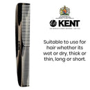Kent 9T Graphite Double Tooth Hair Dressing Table Comb, Fine / Wide Tooth Dresser Comb For Hair, Beard and Mustache, Coarse / Fine Hair Styling Grooming Comb for Men, Women and Kids. Made in England KENT